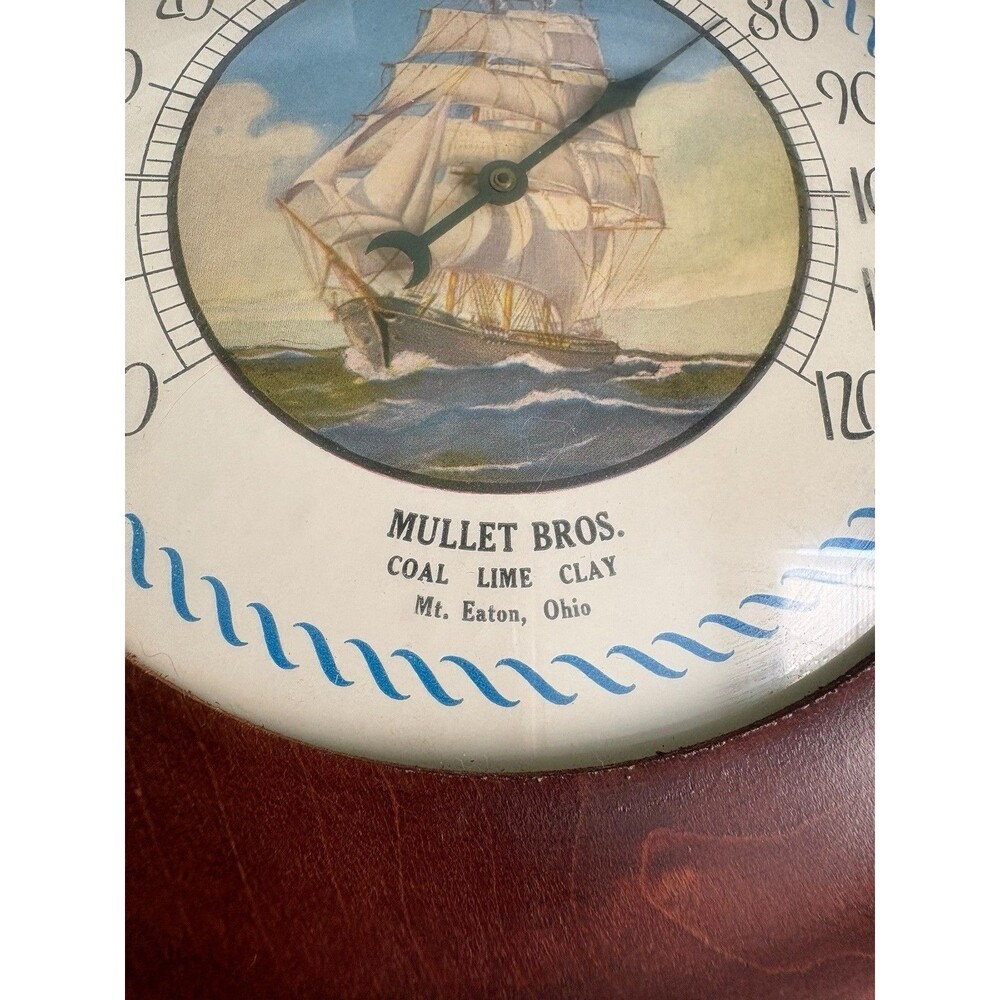 Vintage 10 Inch Ship Wheel Wall Thermometer Millet Bros Coal Lime Clay Mt Eaton - Picture 5 of 7